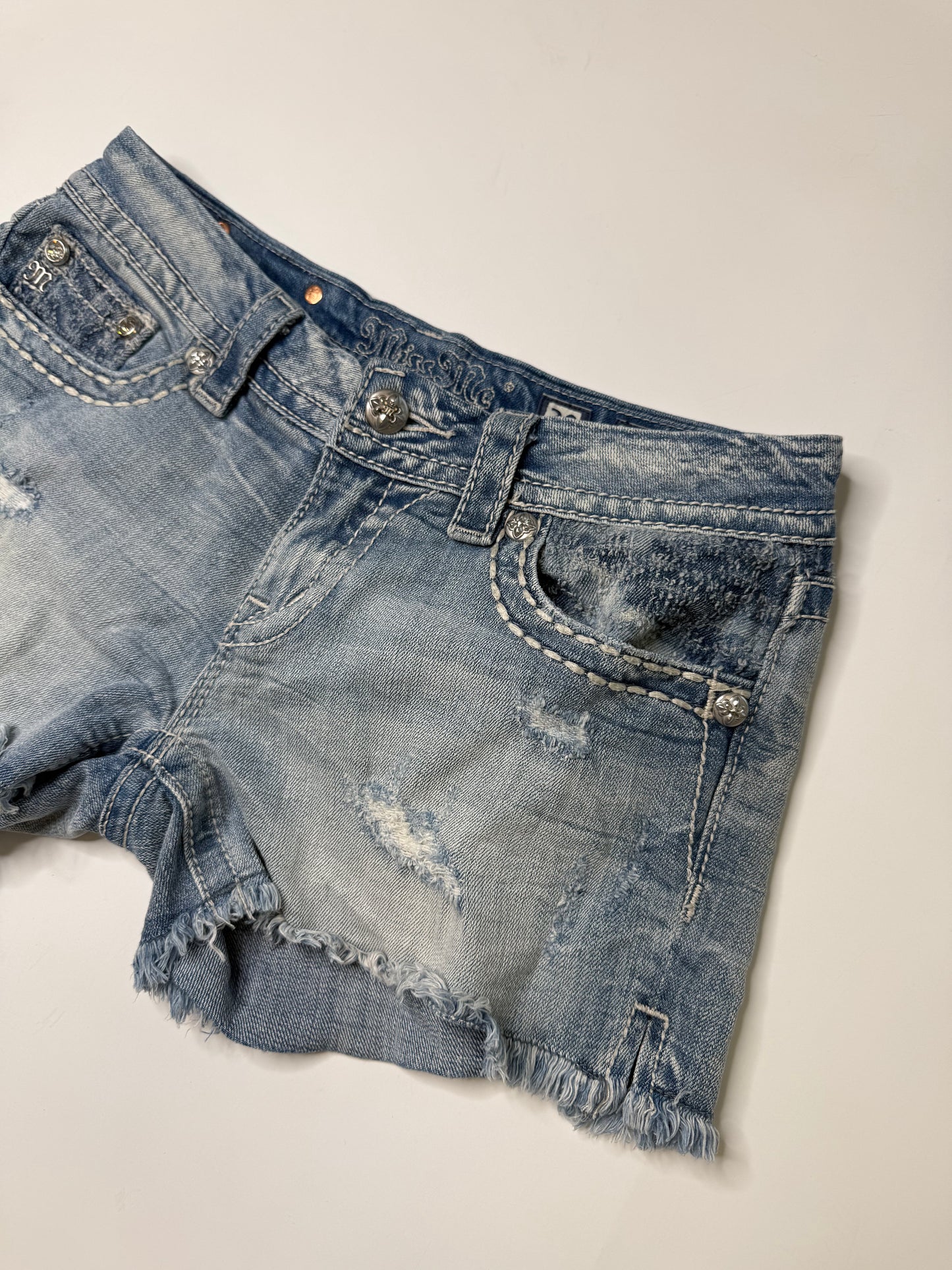 MISS ME DISTRESSED DENIM SHORTS (BLUE) (28)
