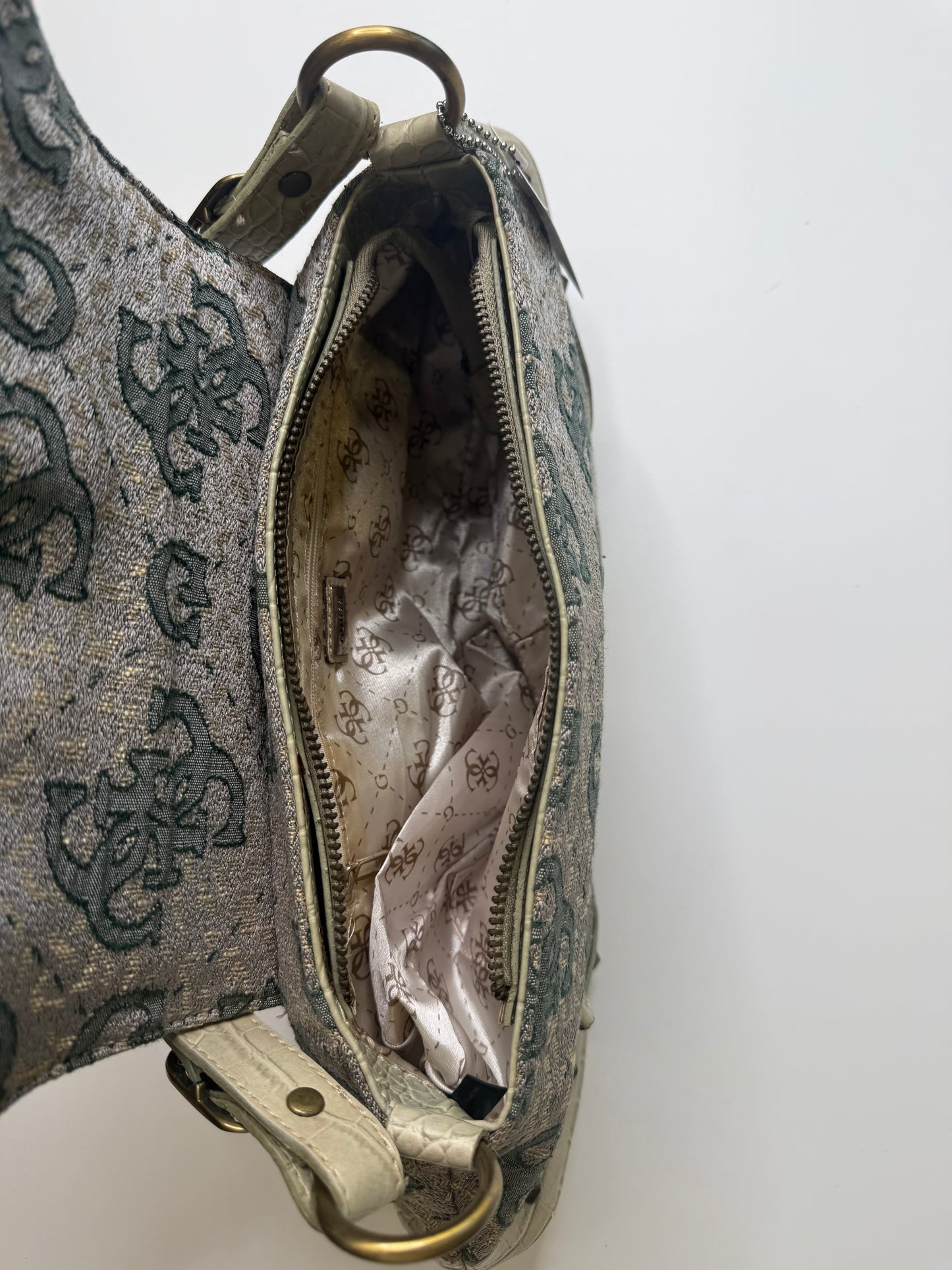 GUESS MONOGRAM STUDDED BAG – TAUPE