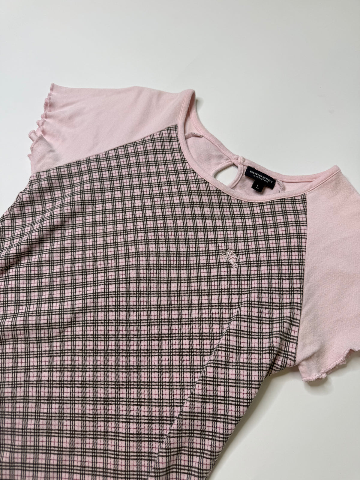 BURBERRY LONDON PINK CHECK RAGLAN TOP (L)