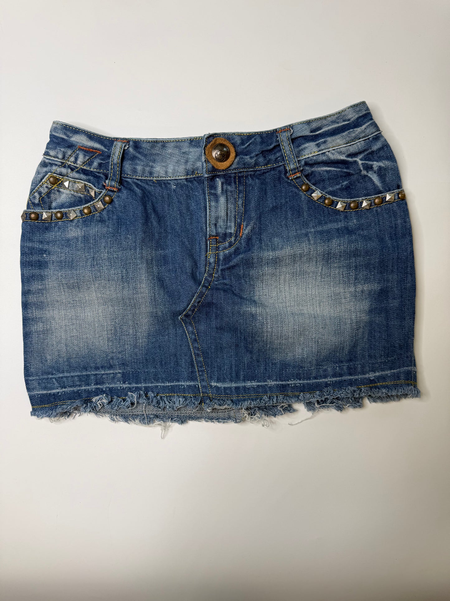 VINTAGE STUDDED DENIM MINI SKIRT