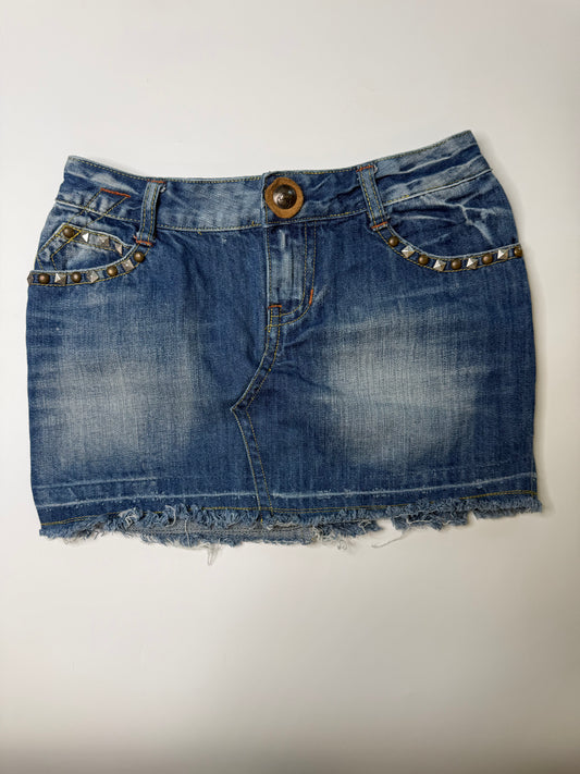 VINTAGE STUDDED DENIM MINI SKIRT