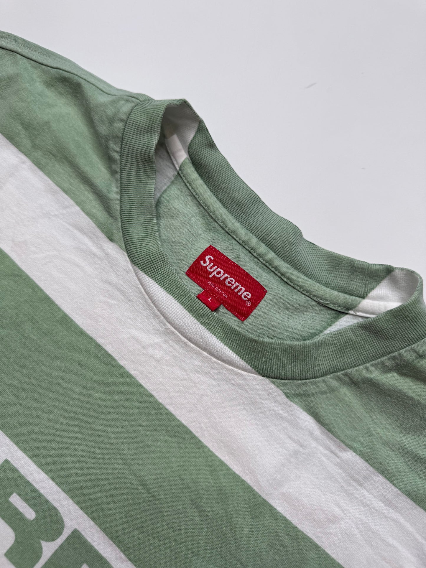 SUPREME STRIPED TEE – GREEN WHITE (L)