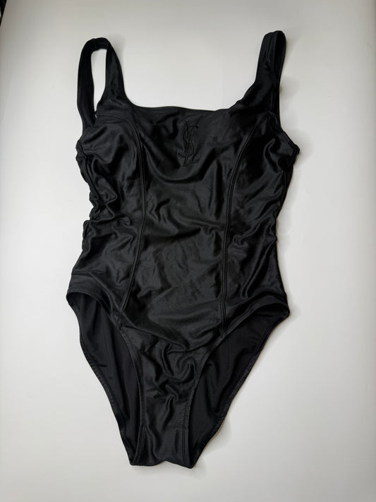 YVES SAINT LAURENT VINTAGE SWIMSUIT – BLACK WITH LOGO (L)