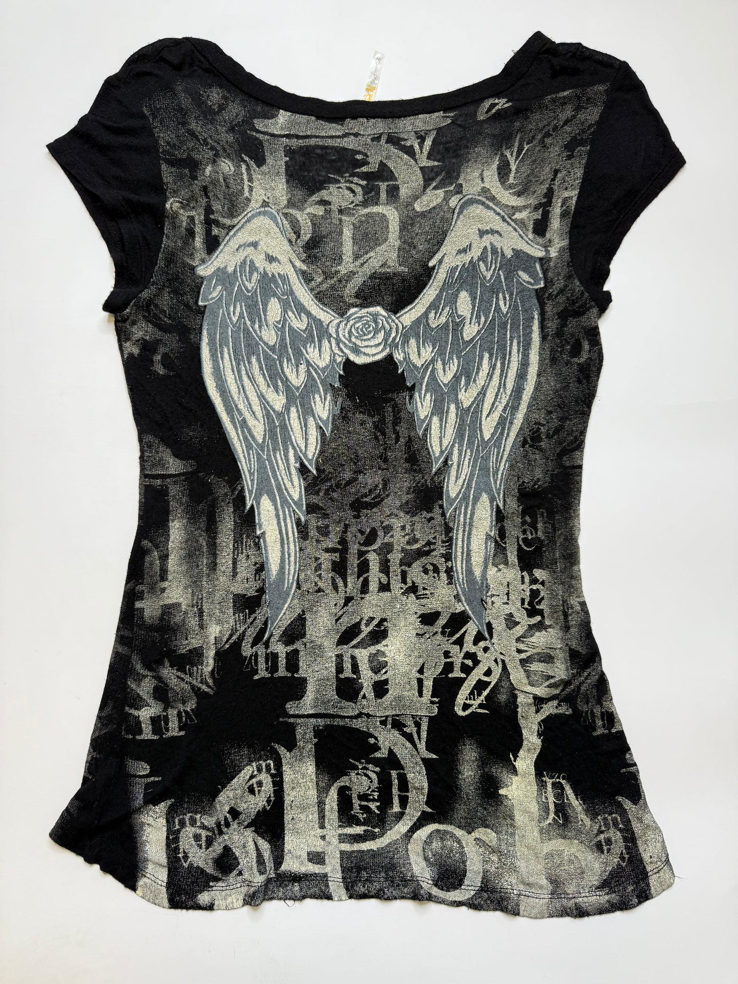 GOTHIC ANGEL WINGS ROSE BURNOUT TEE 2000s (M)