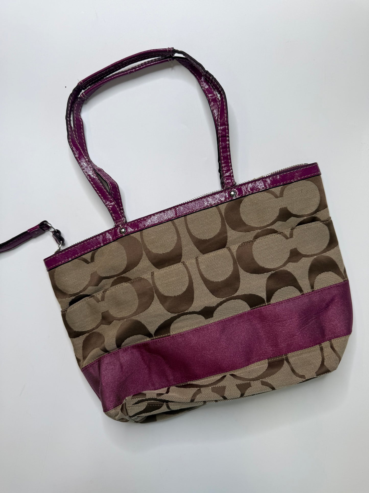 COACH VINTAGE SIGNATURE CANVAS MAGENTA TRIM TOTE BAG