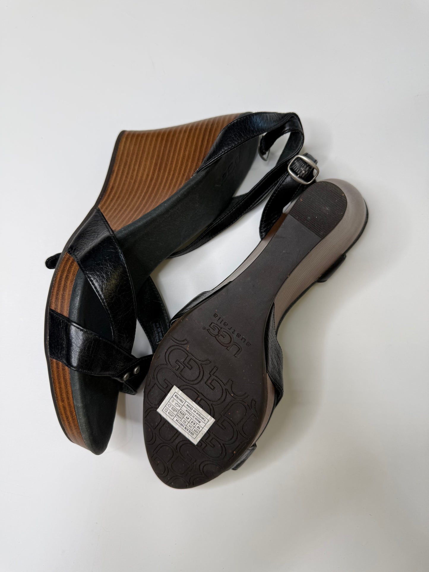 UGG LEATHER WEDGE SANDALS (BLACK)