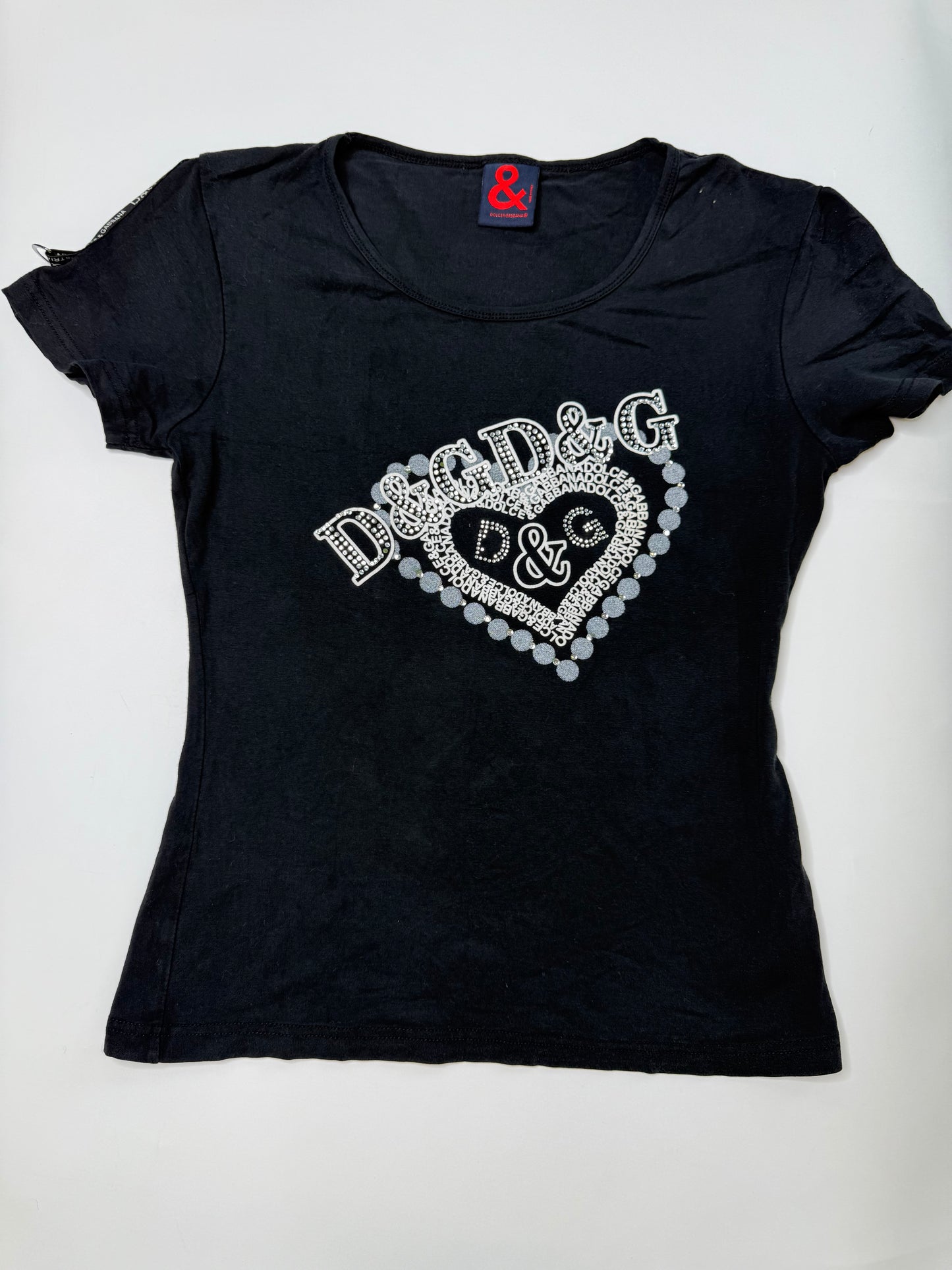 DOLCE & GABBANA VINTAGE RHINESTONE LOGO T-SHIRT (L)