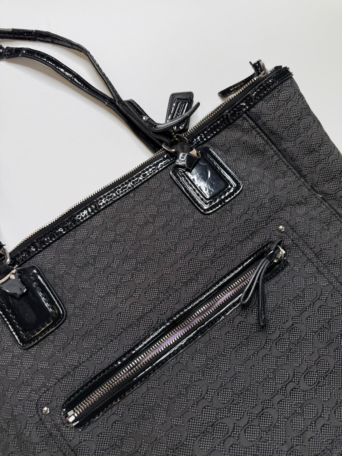 COACH VINTAGE MINI SIGNATURE CANVAS PATENT TRIM TOTE BAG