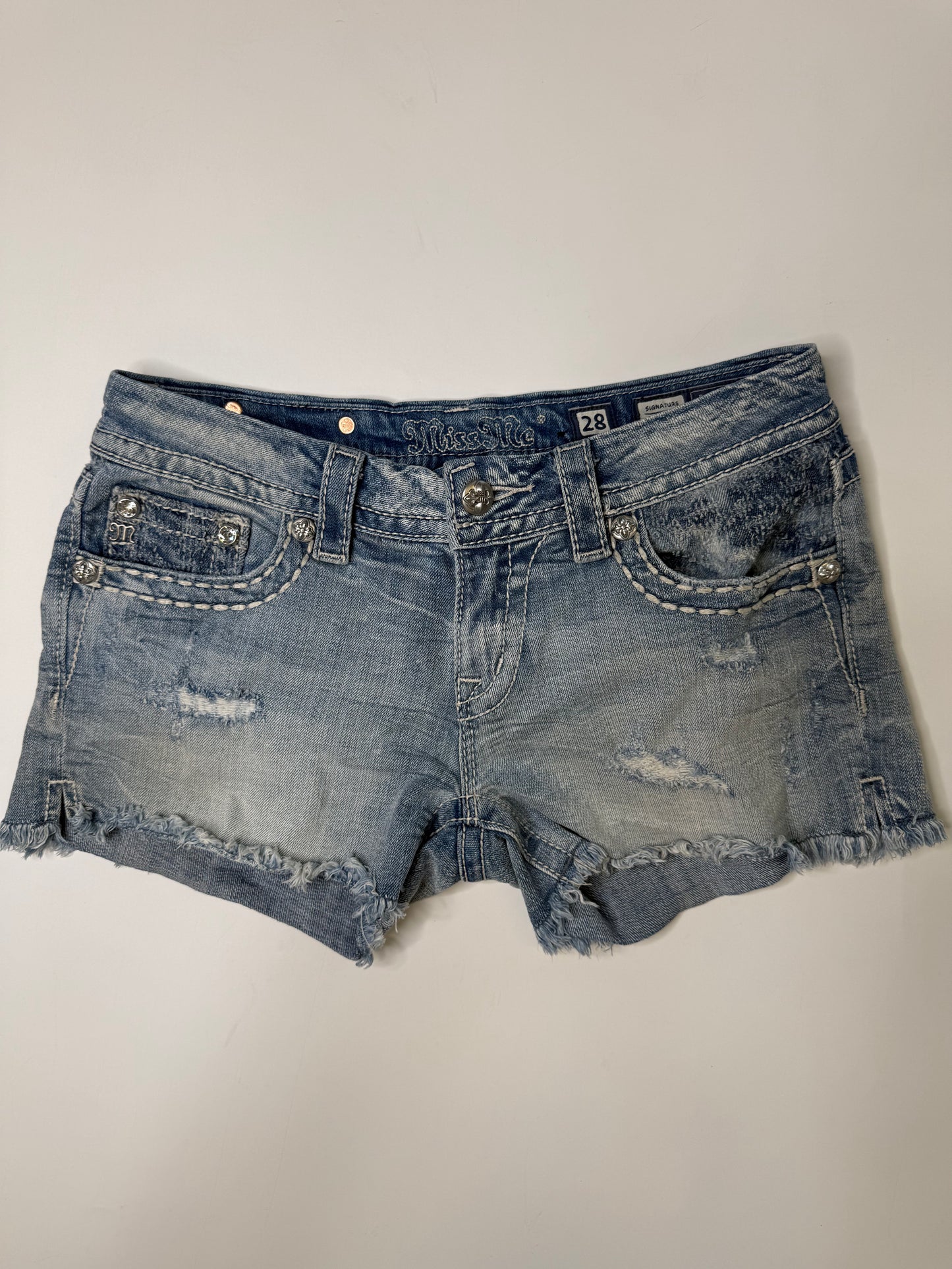 MISS ME DISTRESSED DENIM SHORTS (BLUE) (28)