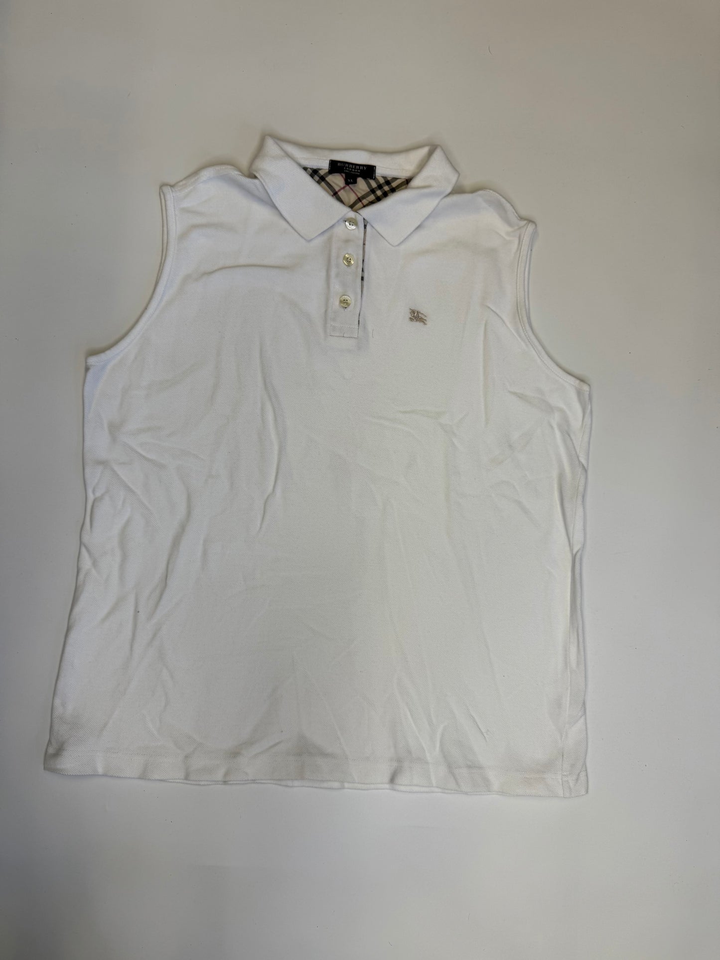 VINTAGE WHITE BURBERRY SLEEVELESS POLO (XL)