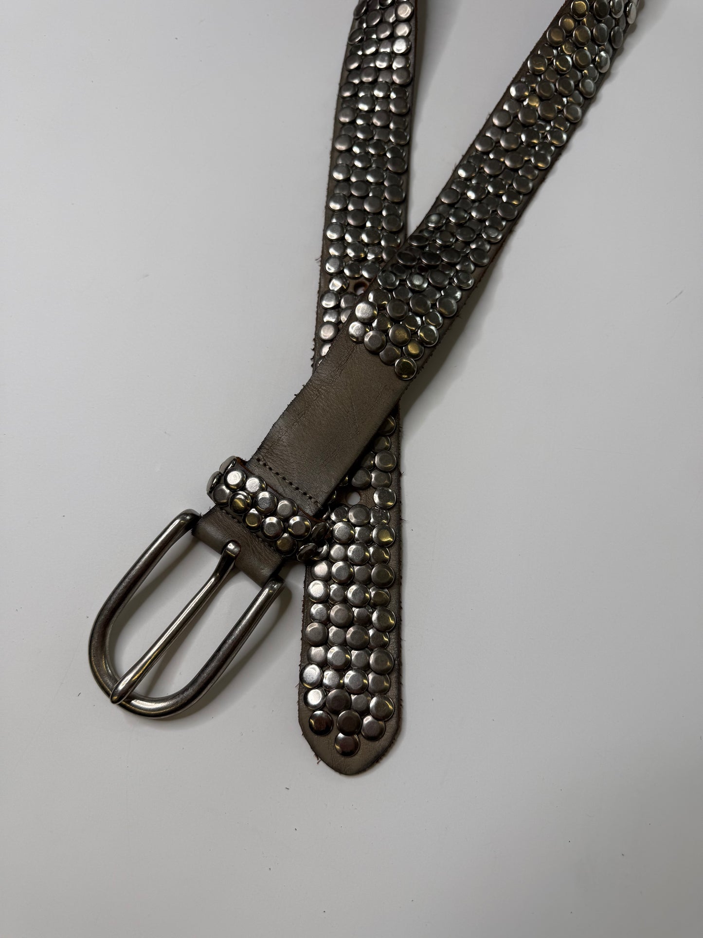 ALLOVER STUDDED LEATHER BELT GREY (M)