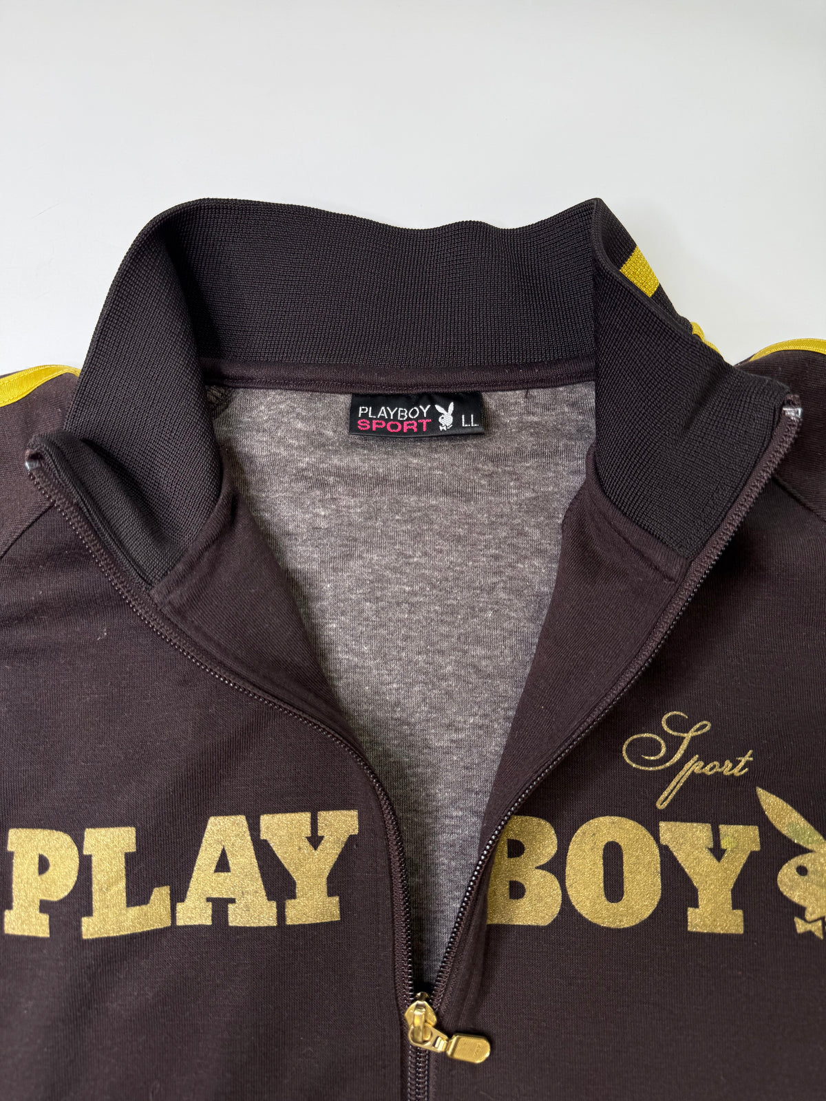 PLAYBOY SPORT GLITTER LOGO TRACK JACKET BROWN (L)
