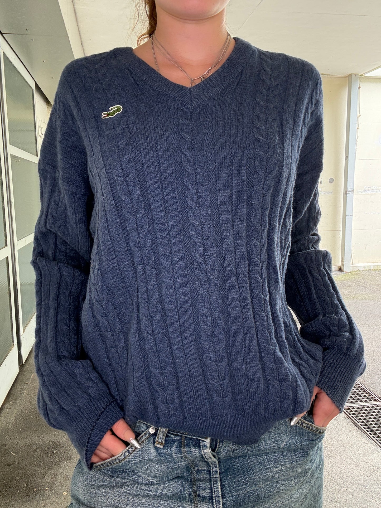 V-NECK LACOSTE WOOL SWEATER (~M, wmns L)