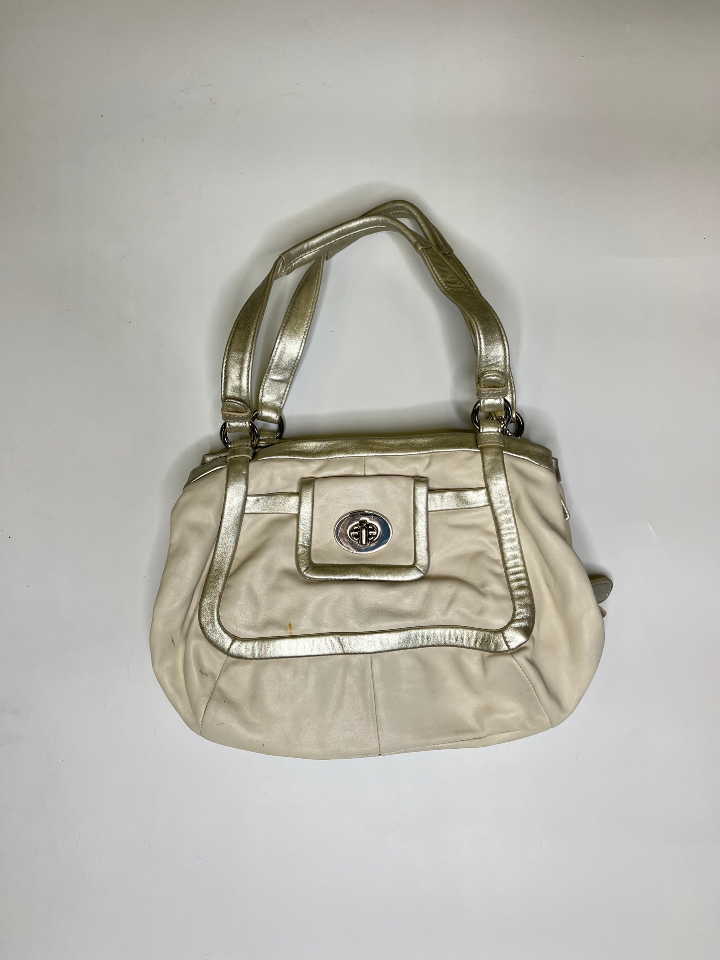 WHITE/SILVER LEATHER COACH PURSE
