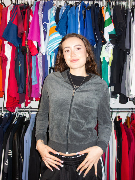 JUICY COUTURE ZIPPER GREY 2000s EMBELLISHED (~M-L)