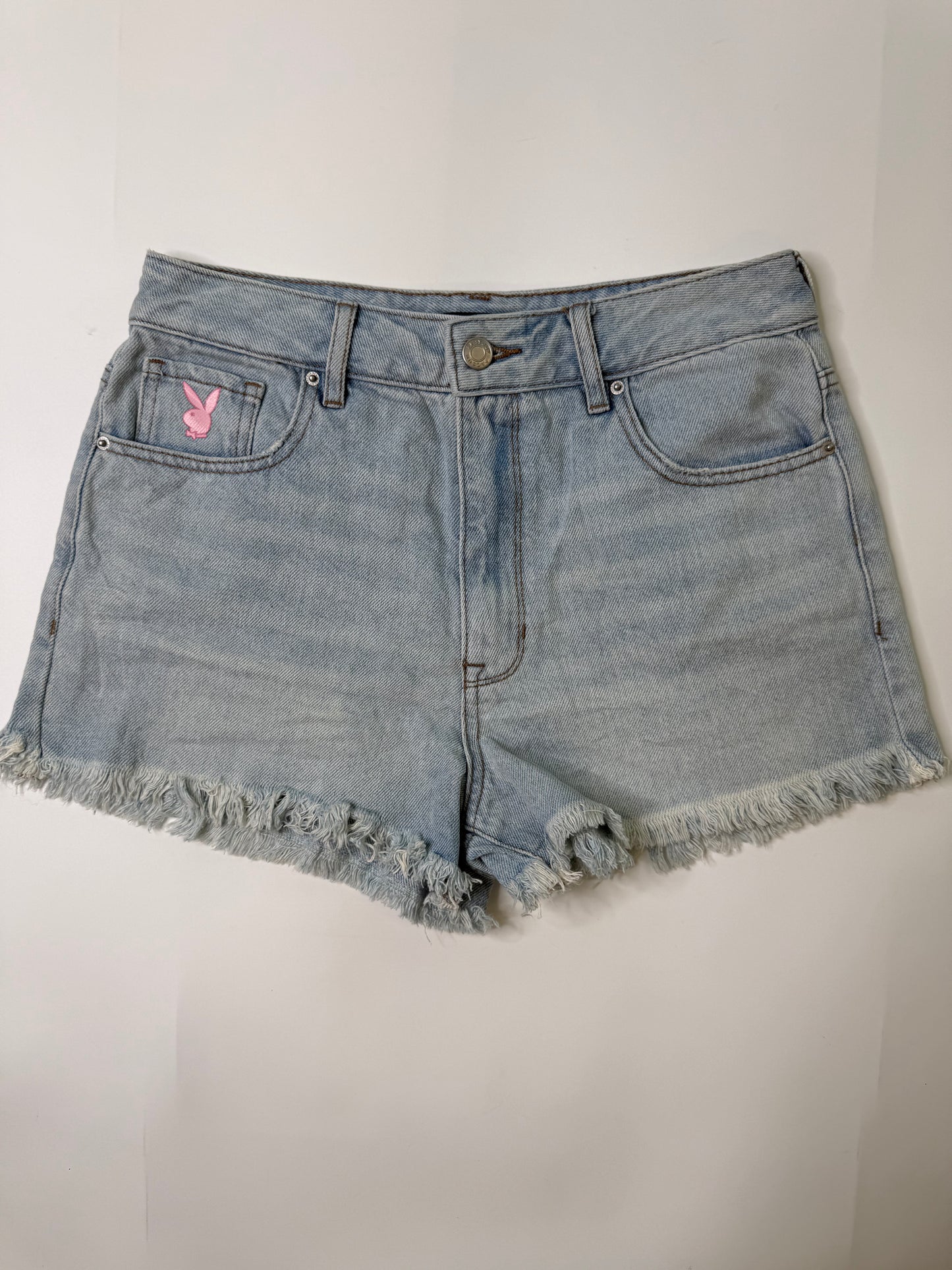 PLAYBOY VINTAGE LIGHT WASH DENIM CUTOFF SHORTS (27, S/M)