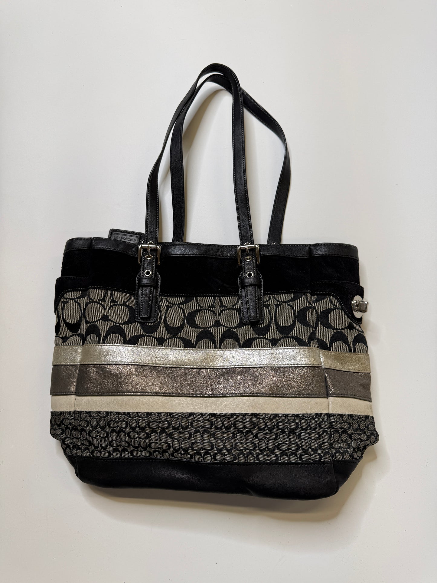 BLACK LEATHER COACH MONOGRAM PURSE