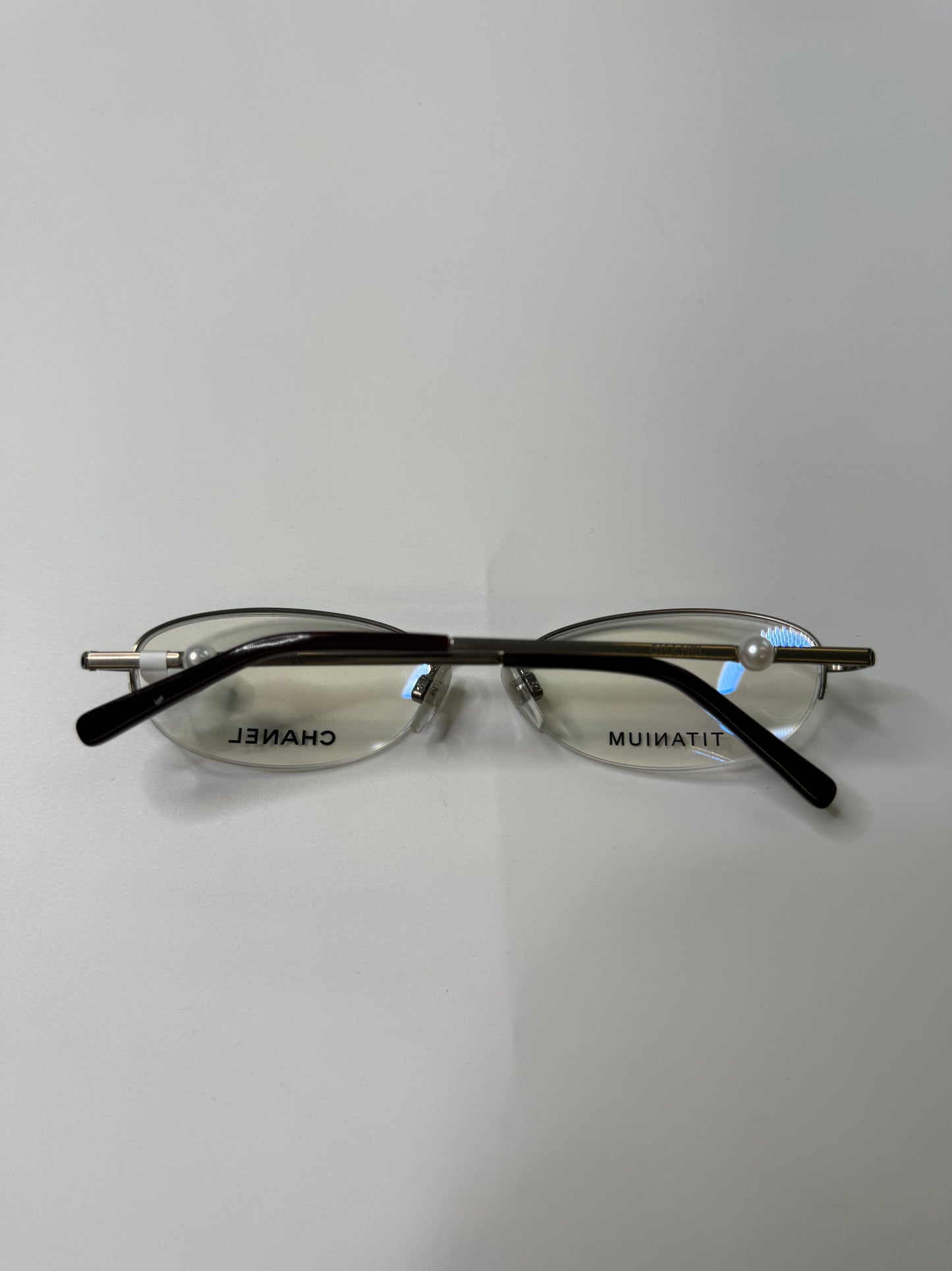 CHANEL VINTAGE TITANIUM PEARL RIMLESS OPTICAL FRAMES