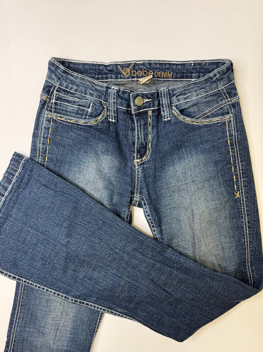 VINTAGE BEBE DENIM FLARED JEANS DARK BLUE (40)
