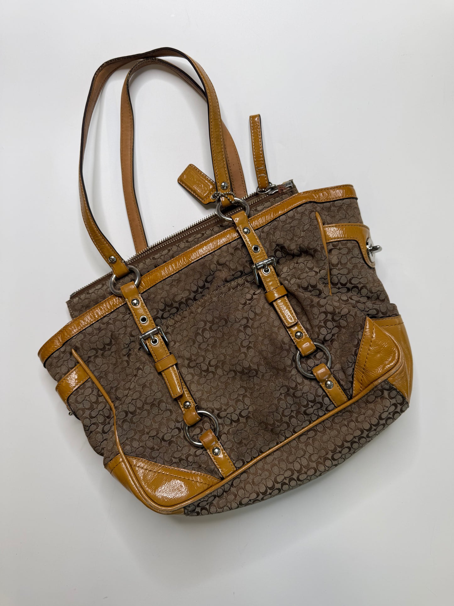 COACH VINTAGE SIGNATURE CANVAS BUCKLE STRAP TOTE BAG