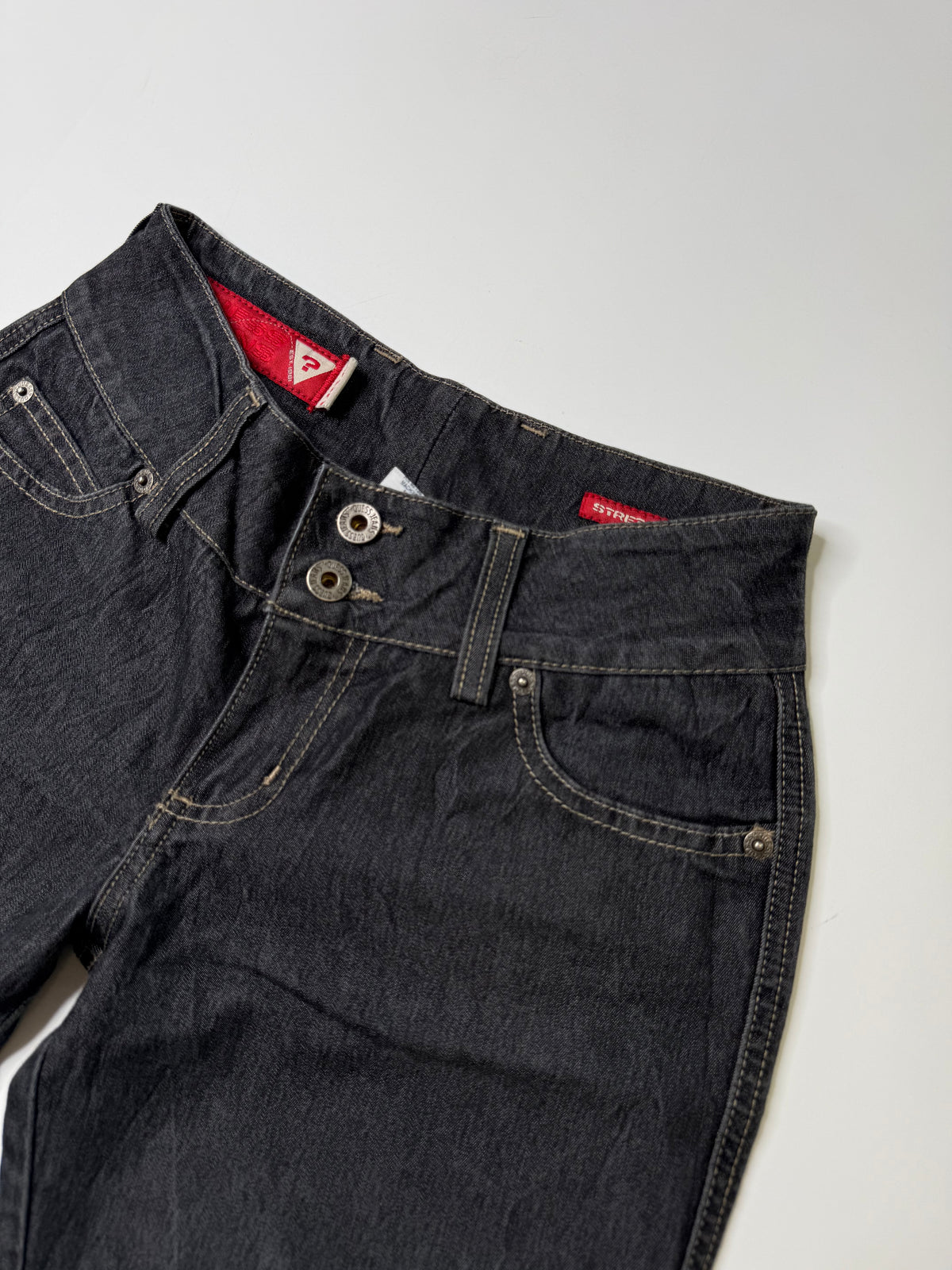 VINTAGE GUESS MID RISE STRETCH DENIM FLARED JEANS BLACK (24)