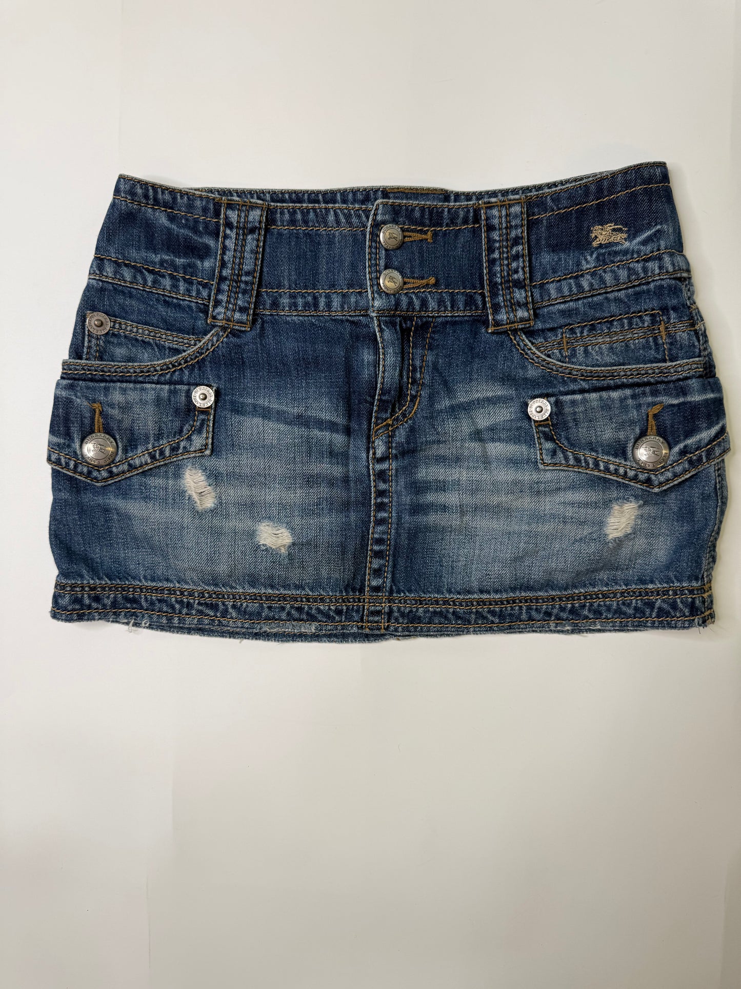 BURBERRY JAPANESE VINTAGE DISTRESSED DENIM MINI SKIRT (36, S/M)