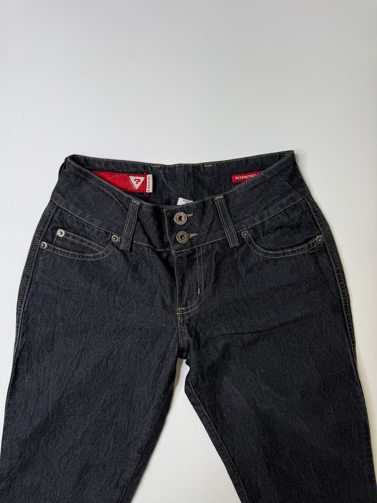 VINTAGE GUESS MID RISE STRETCH DENIM FLARED JEANS BLACK (24)