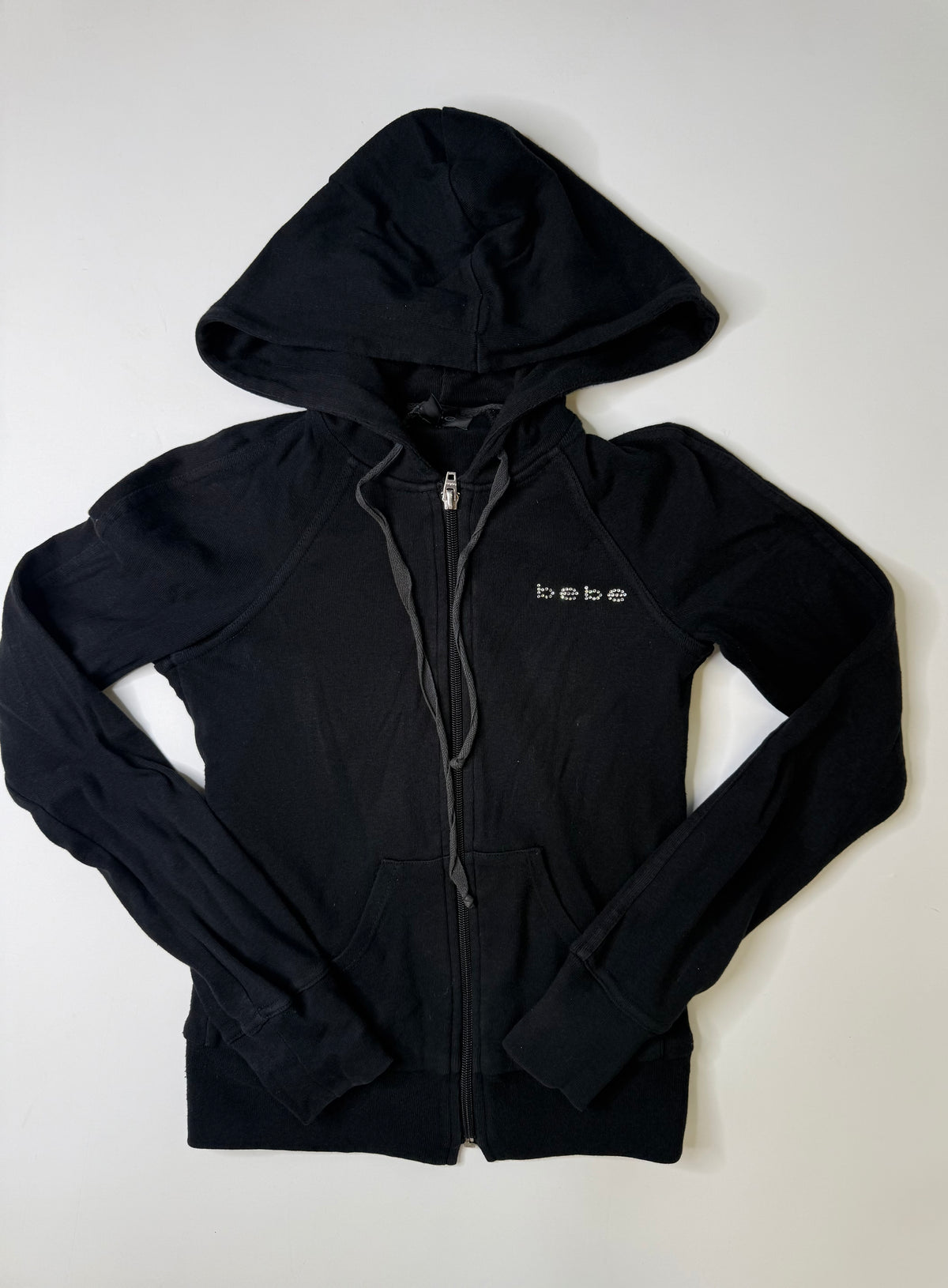 BEBE RHINESTONE LOGO ZIP HOODIE BLACK (XS)