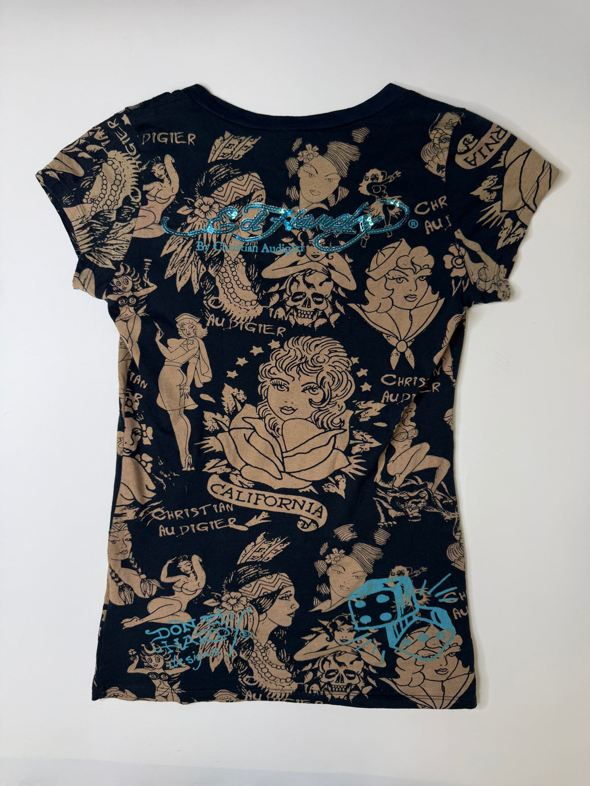 ED HARDY HUSTLE ALLOVER PRINT TEE – NAVY (S)