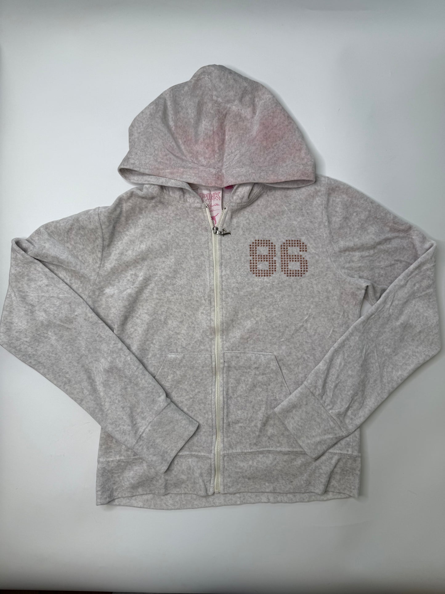 PINK VICTORIA'S SECRET VINTAGE "LOVE PINK" RHINESTONE ZIP HOODIE (L)