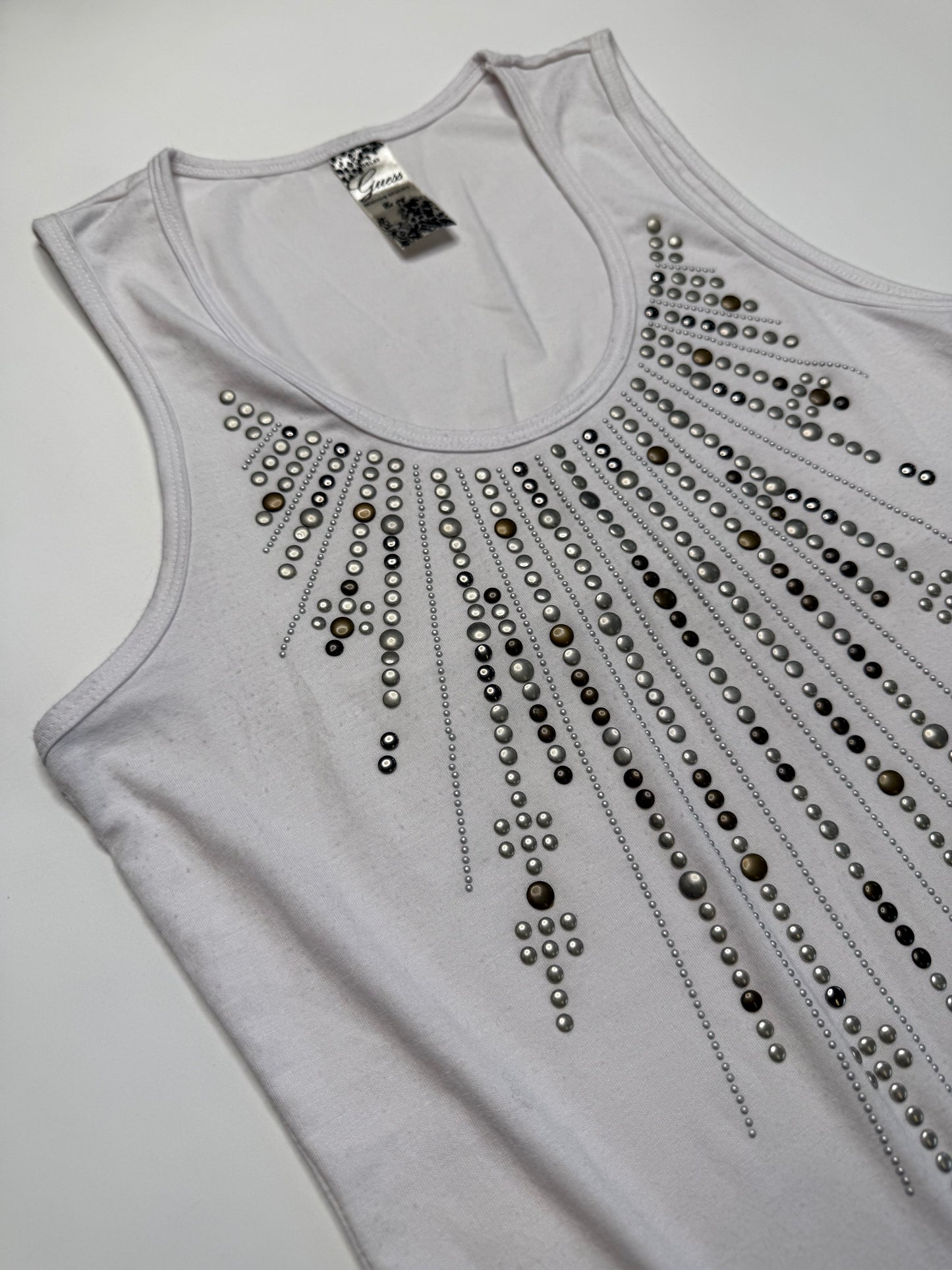 GUESS VINTAGE STUDDED FRINGE TANK TOP (M)
