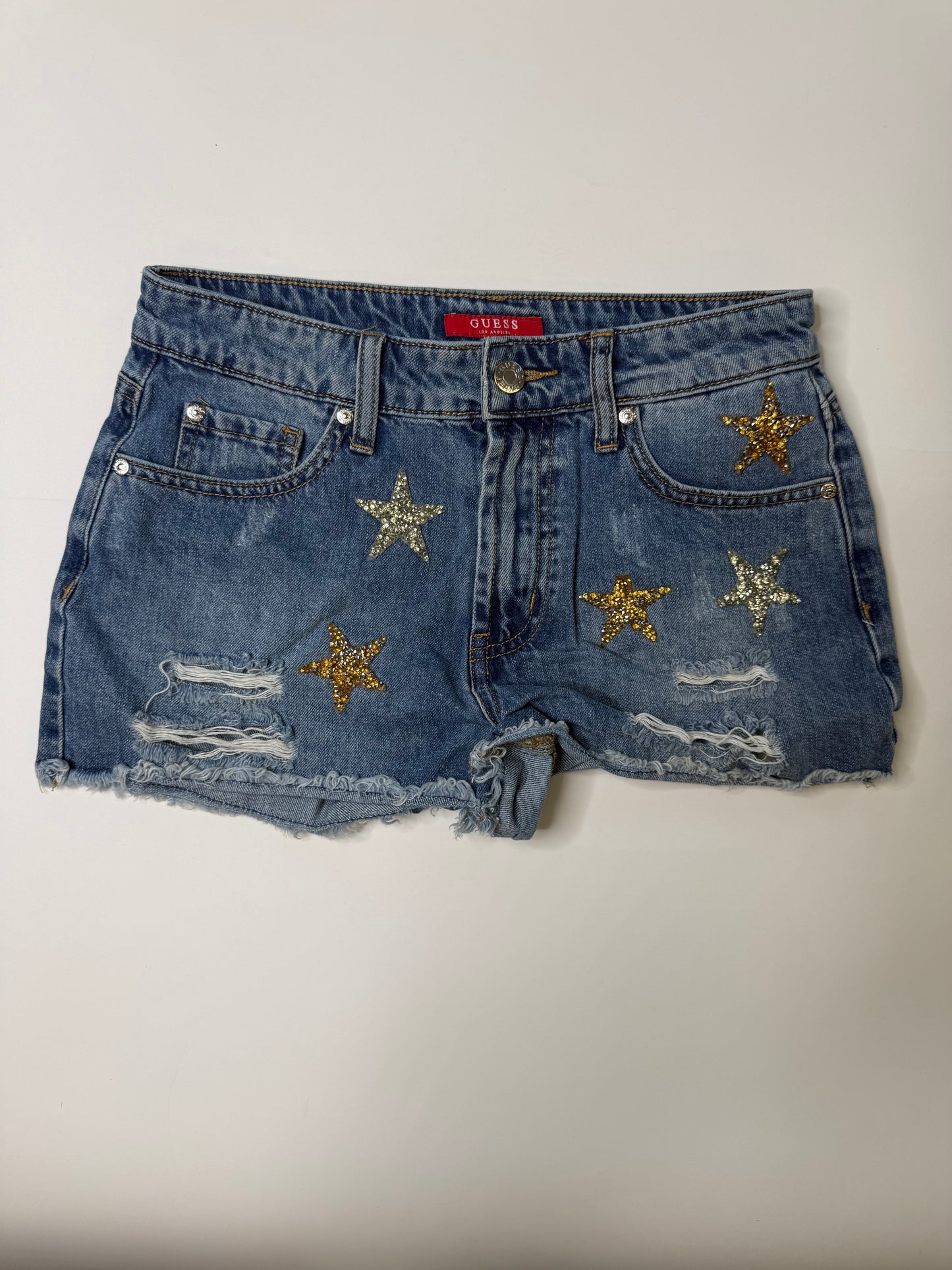 GUESS VINTAGE SEQUIN STAR DENIM SHORTS