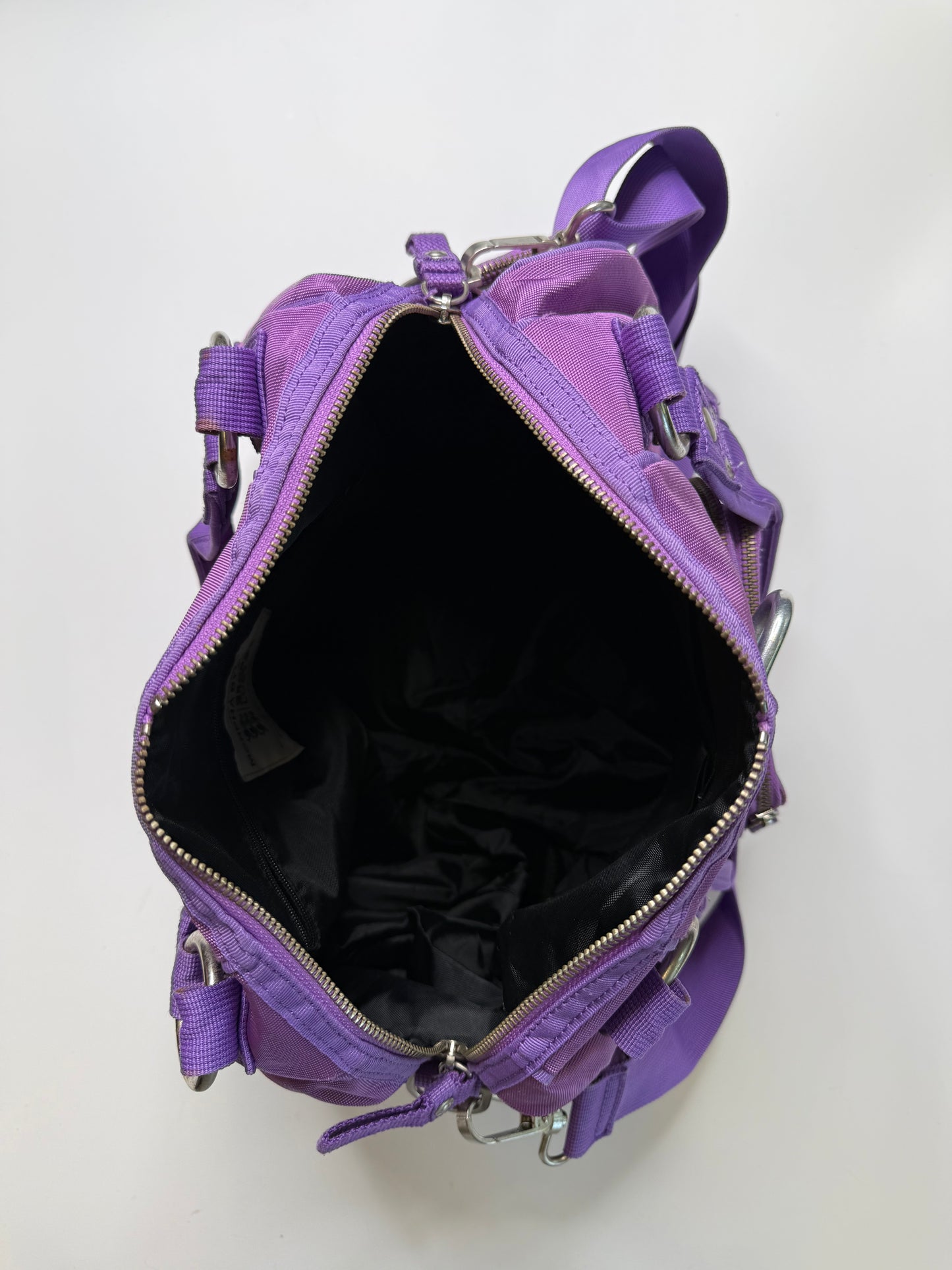 GEORGE GINA & LUCY VINTAGE PURPLE NYLON MULTI-POCKET BAG "MORPHA BYTCHAN"