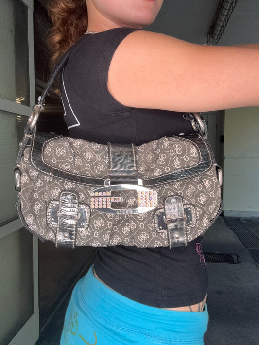 GUESS MONOGRAM STUDDED BAG – GREY