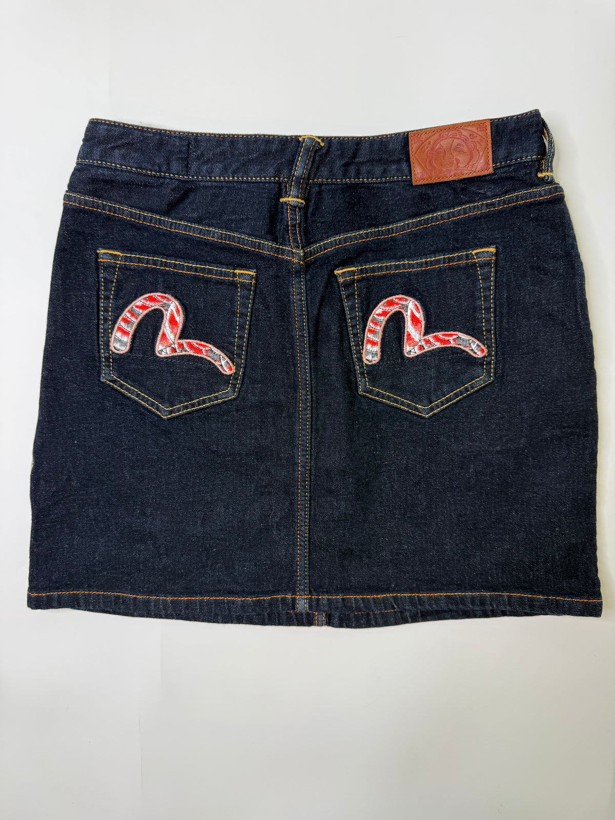 EVISU VINTAGE KOI EMBROIDERED DENIM MINI SKIRT (S)