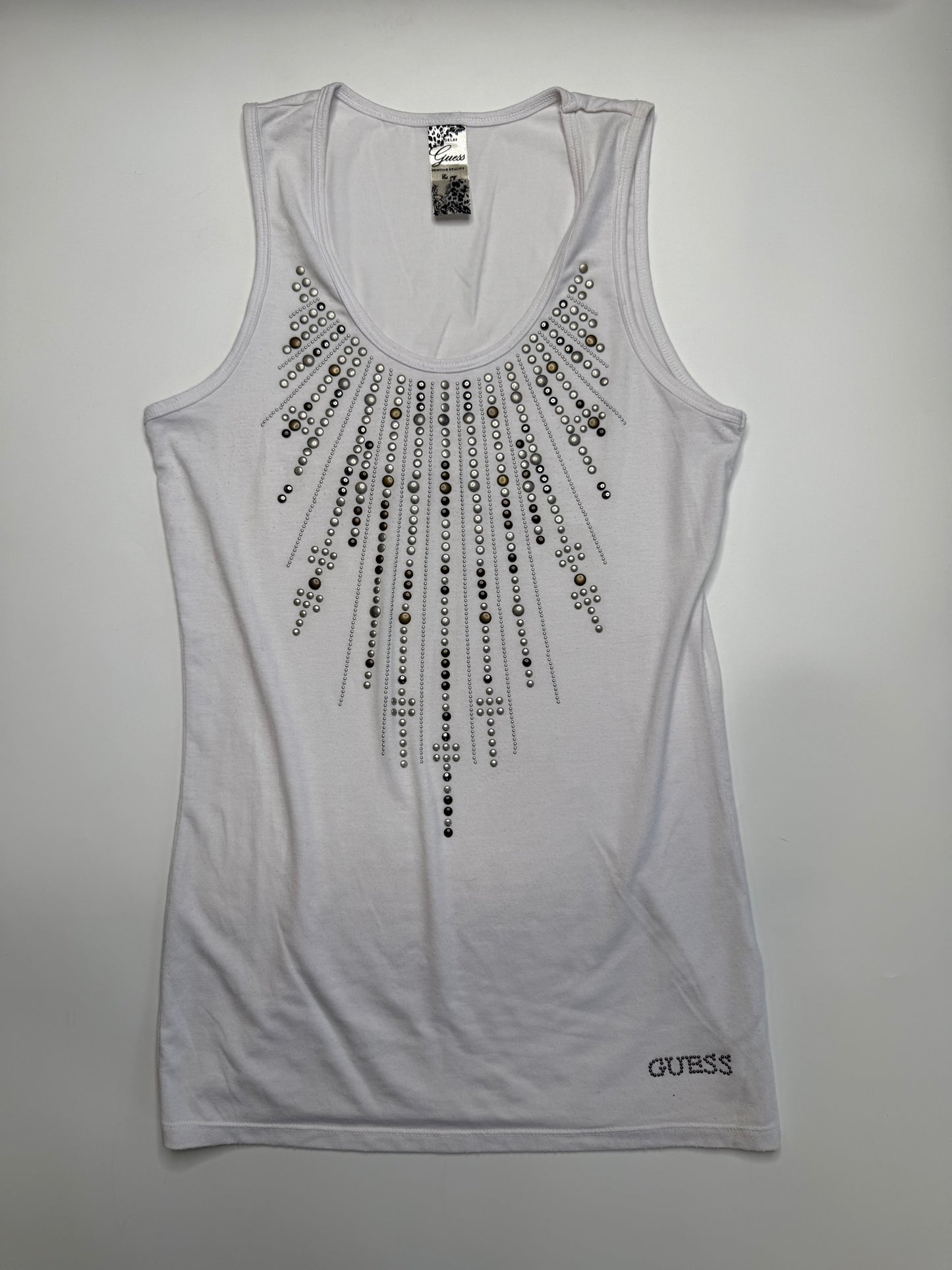 GUESS VINTAGE STUDDED FRINGE TANK TOP (M)