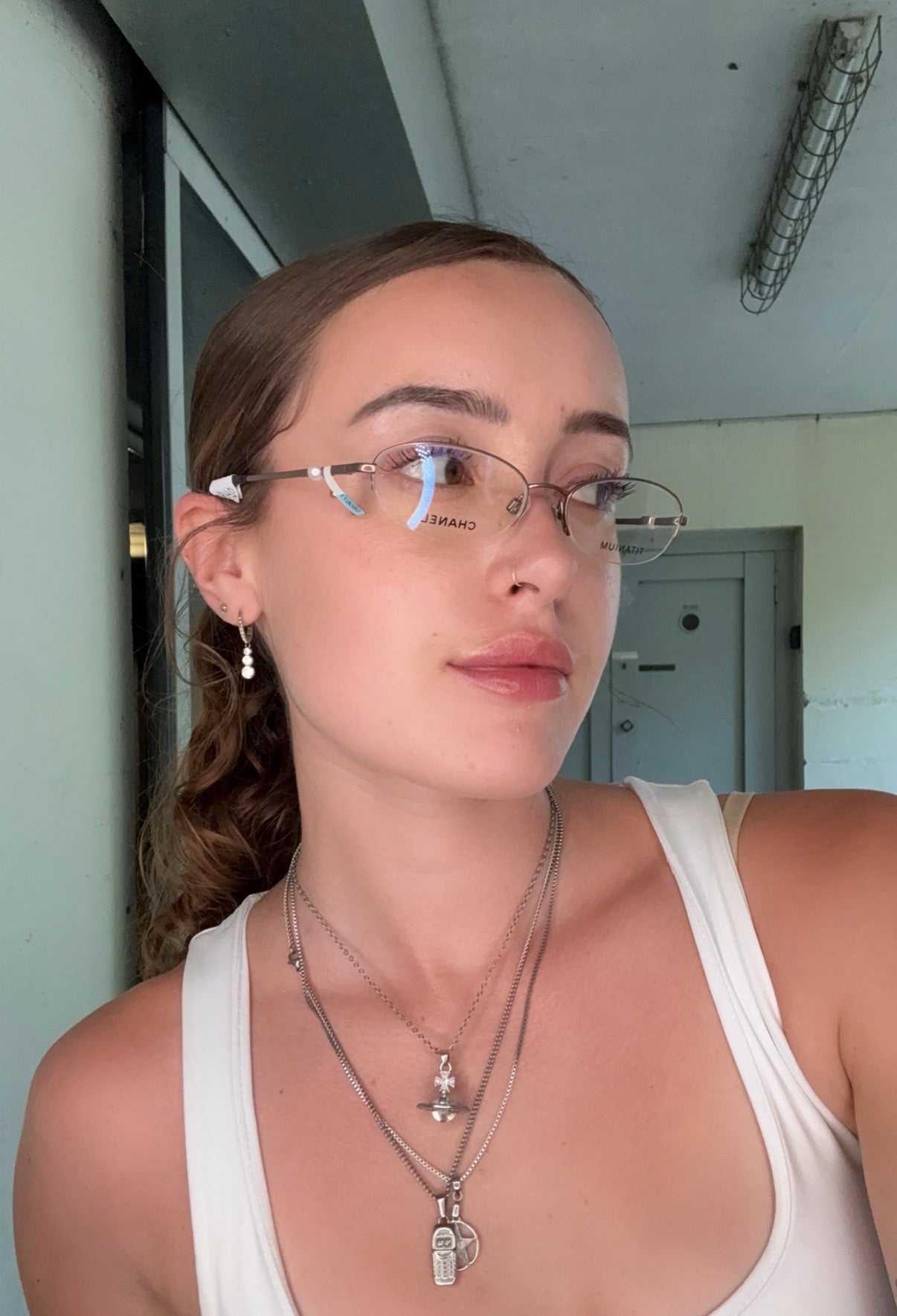 CHANEL VINTAGE TITANIUM PEARL RIMLESS OPTICAL FRAMES