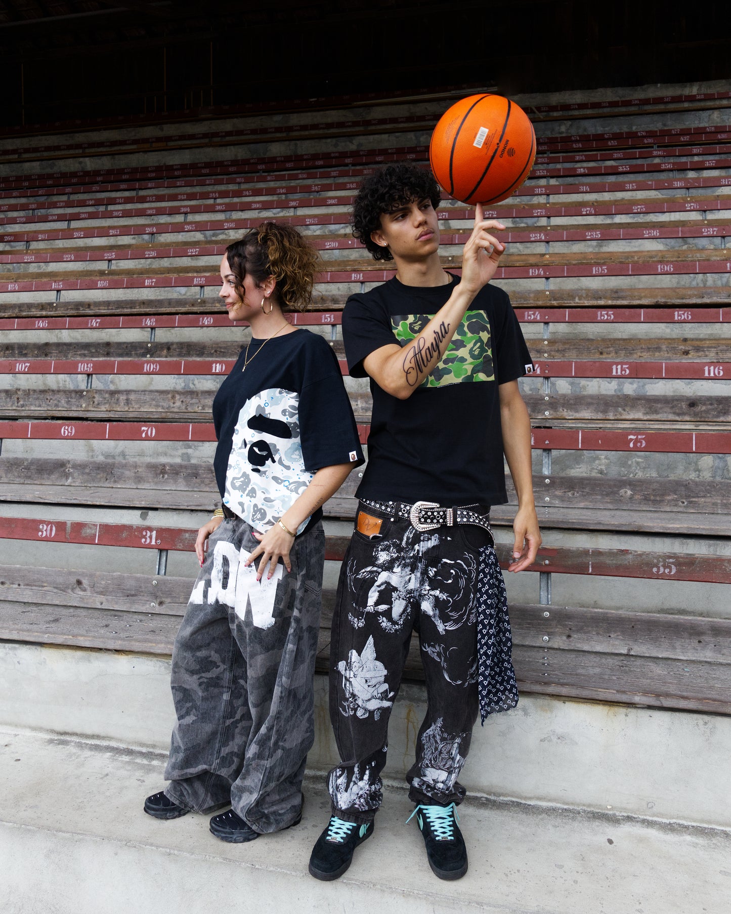 BAPE SPLASH CAMO HALF-LOGO TEE – BLACK (XL)