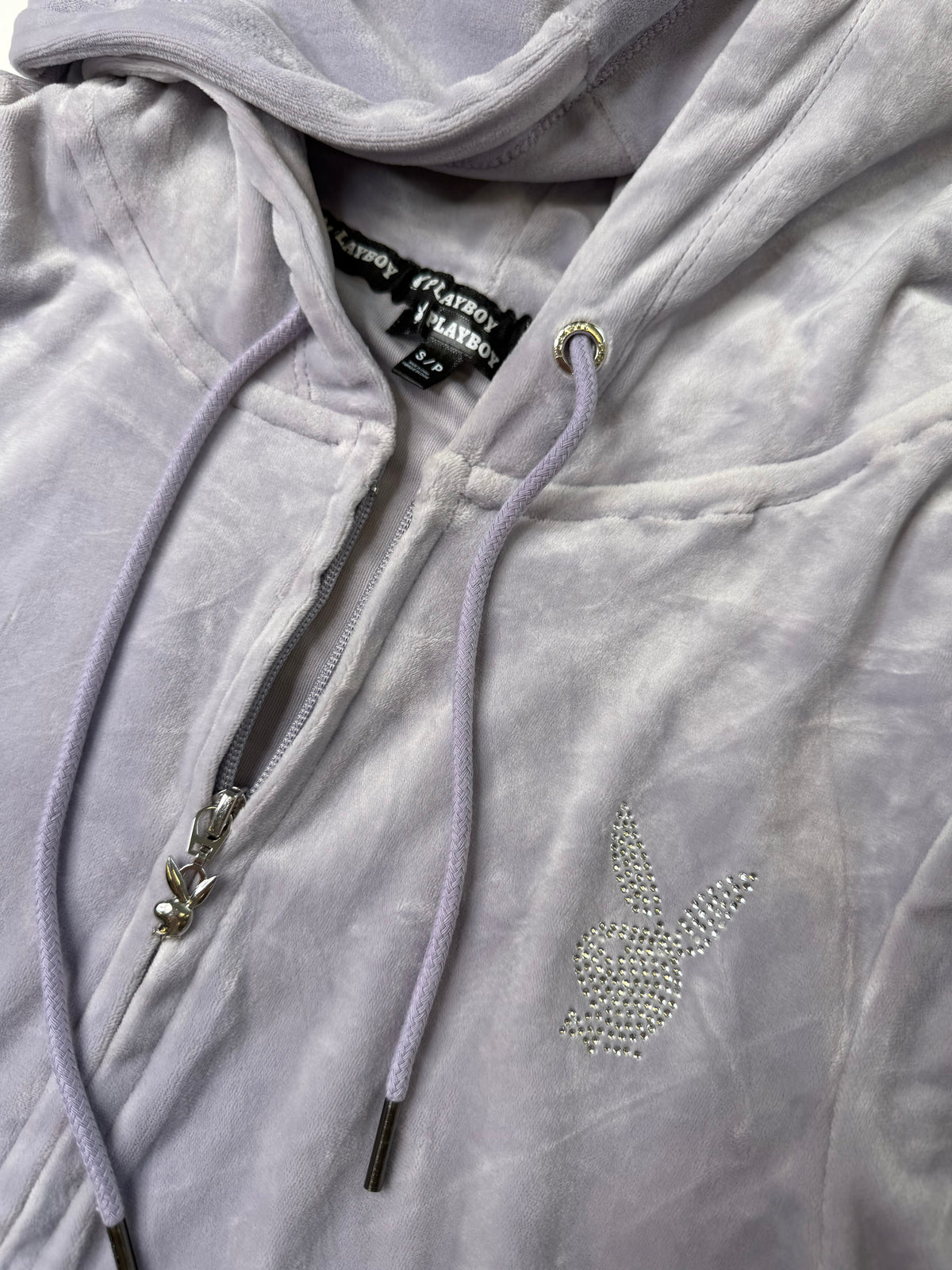 PLAYBOY RHINESTONE BUNNY VELOUR HOODIE LILAC (S)