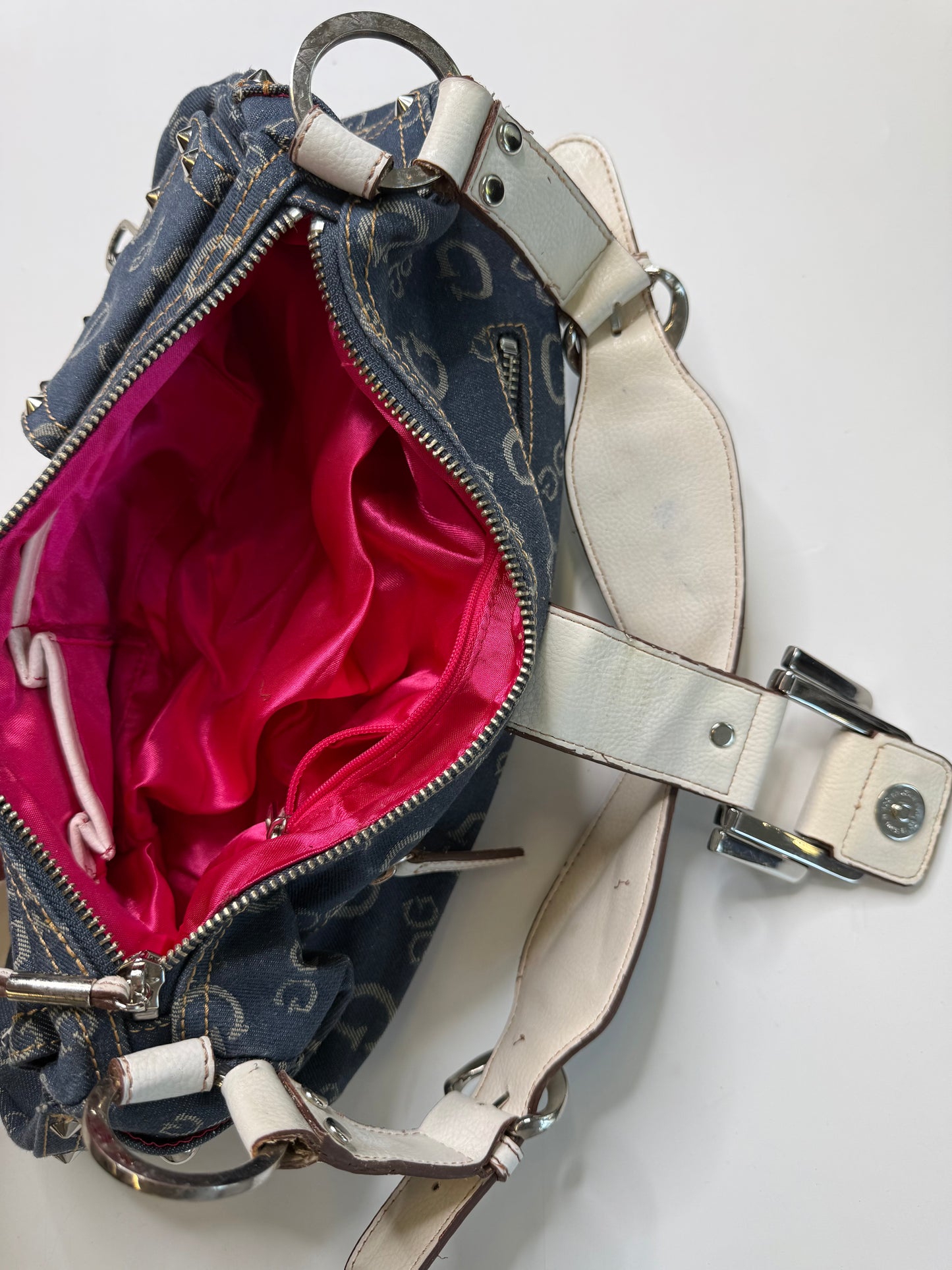 GUESS VINTAGE DENIM MONOGRAM SHOULDER BAG