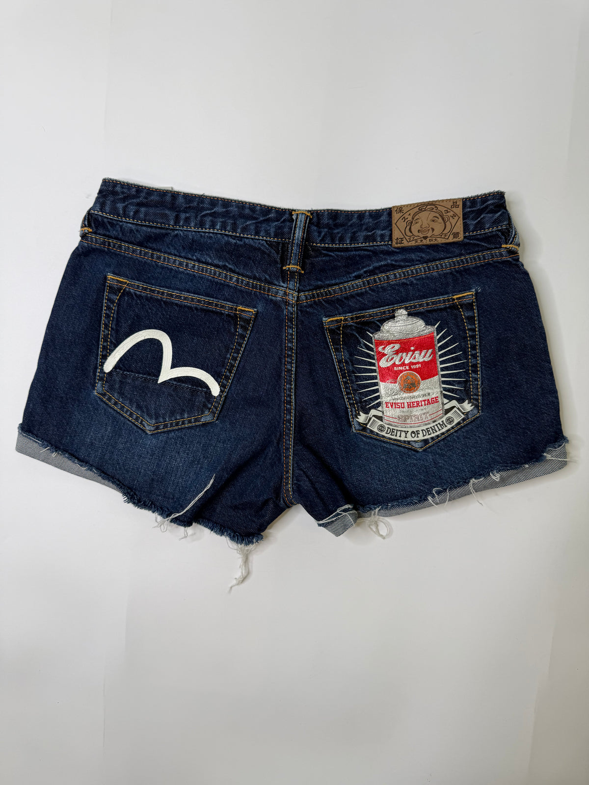EVISU VINTAGE CUTOFF DENIM SHORTS (25, S/M)
