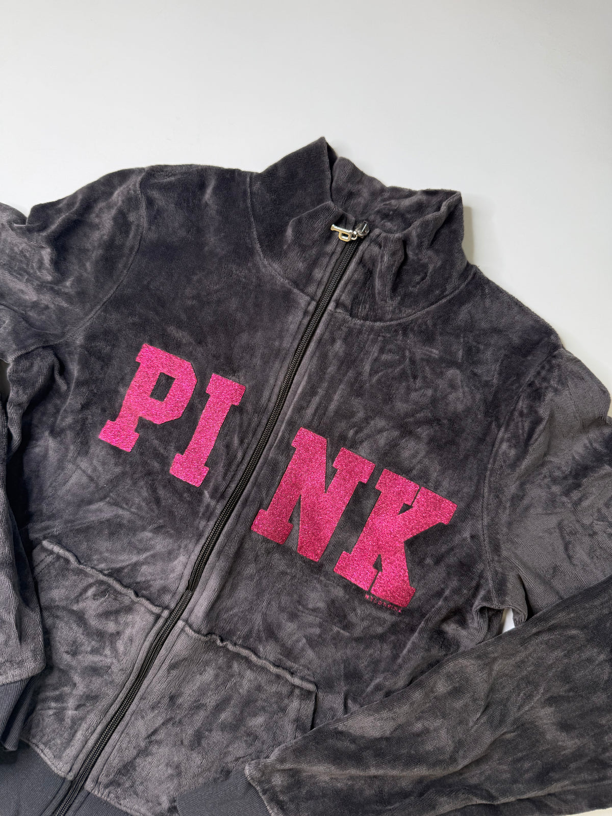 PINK GLITTER ZIP JACKET (CHARCOAL)