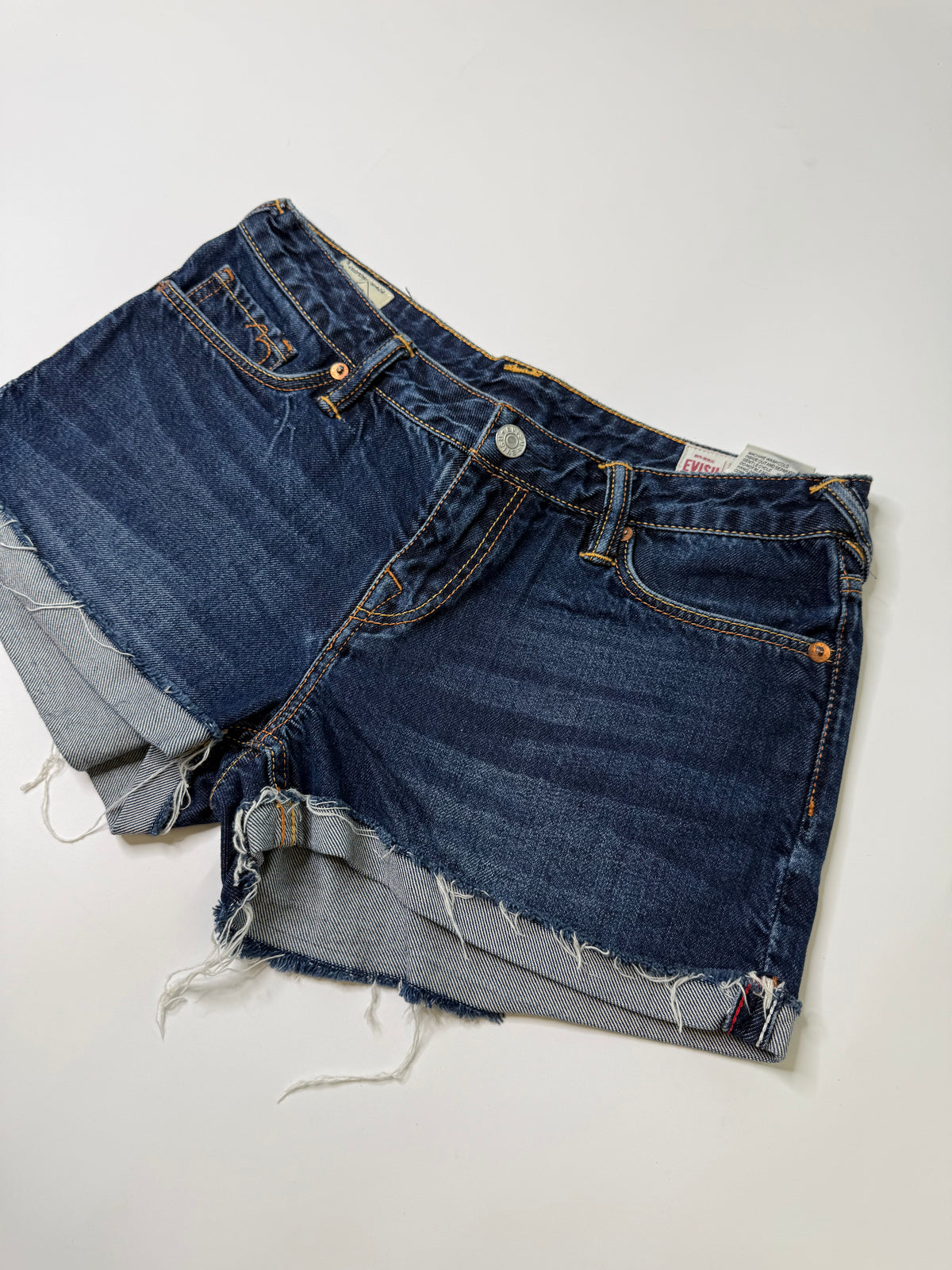 EVISU VINTAGE CUTOFF DENIM SHORTS (25, S/M)