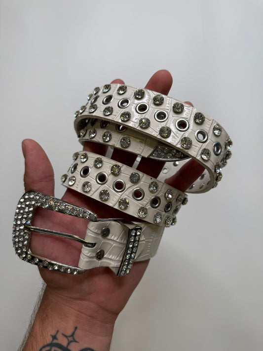 RHINESTONE CROC BELT – WHITE (M-L)