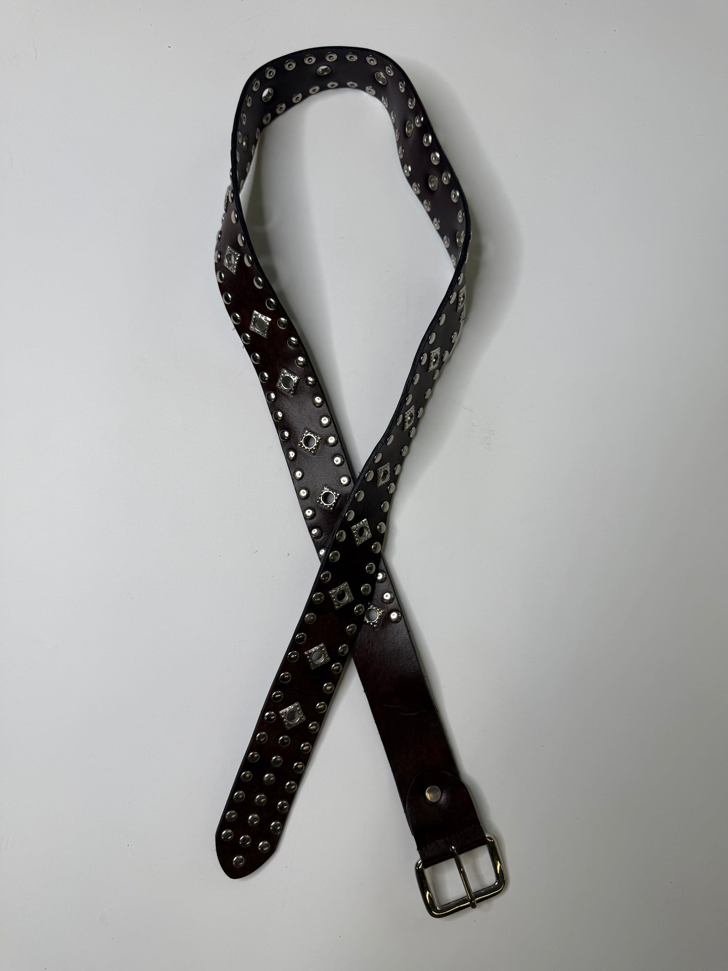 STUDDED WESTERN LEATHER BELT BROWN (M)