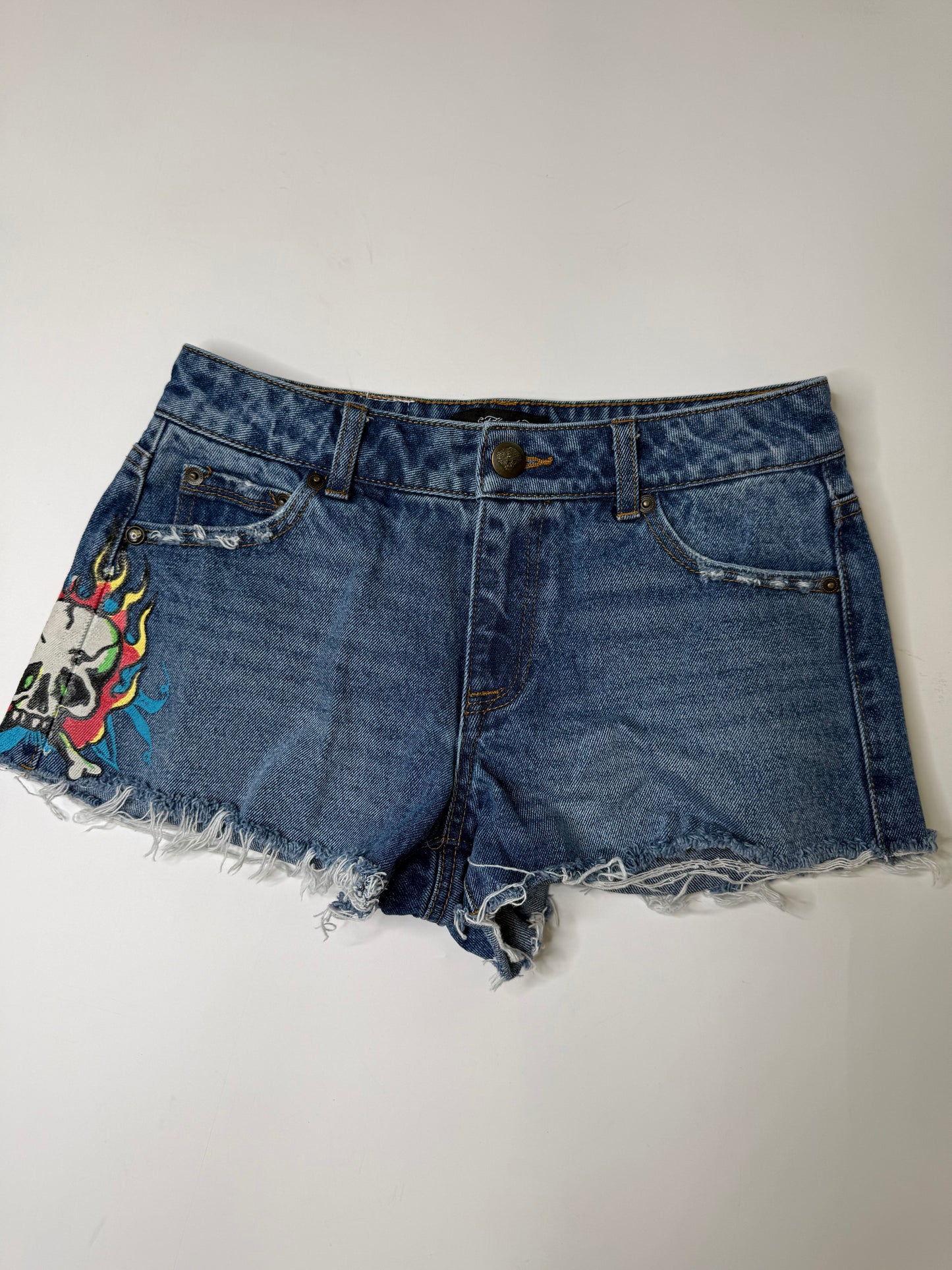ED HARDY DENIM CUTOFF SHORTS BLUE (XS)