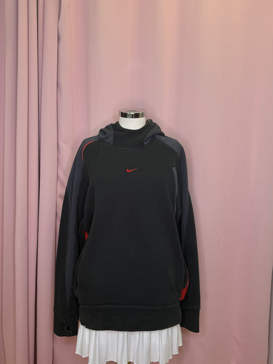 2000s NIKE RED CENTER SWOOSH HOODIE (L)