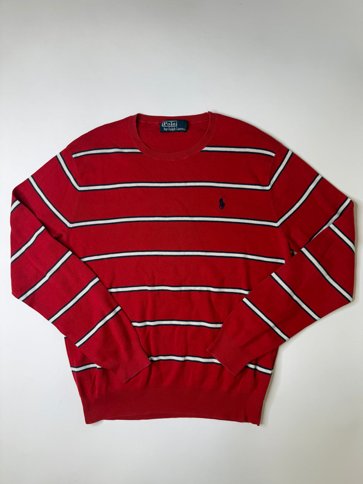 POLO RALPH LAUREN STRIPED CREWNECK SWEATER RED (M)
