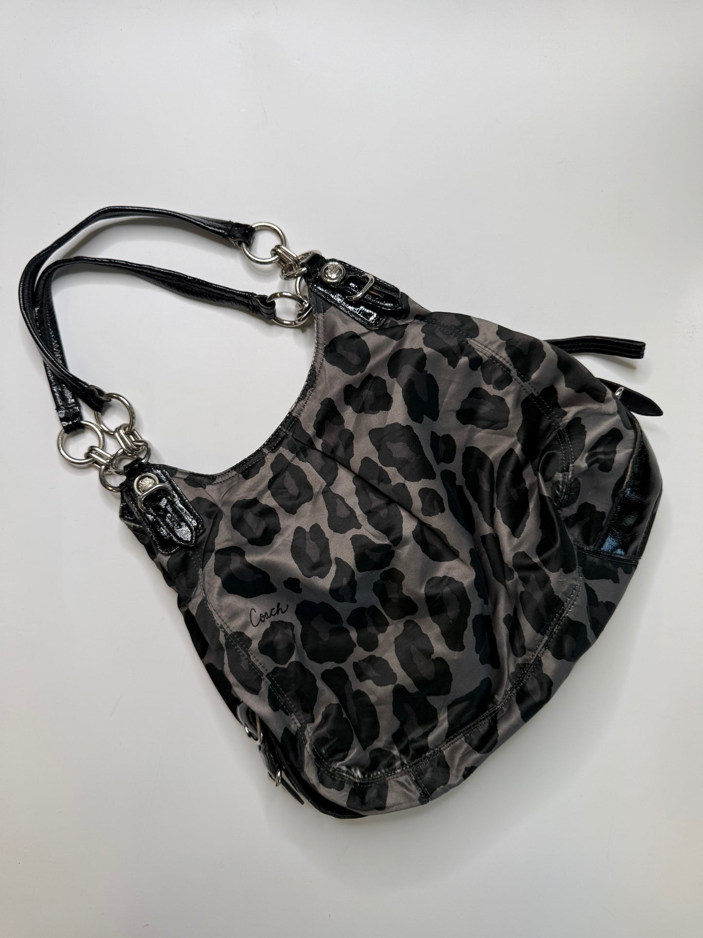 COACH VINTAGE LEOPARD PRINT NYLON HOBO BAG