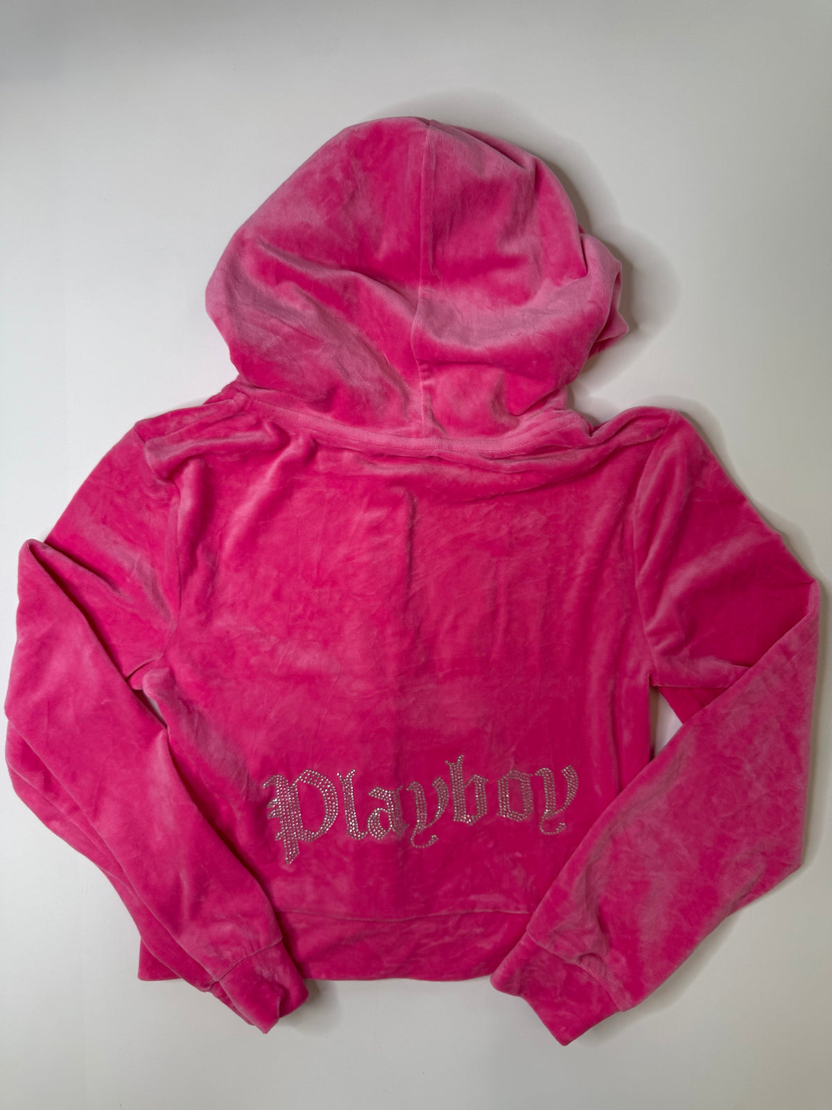 PLAYBOY RHINESTONE BUNNY VELOUR HOODIE PINK (M)